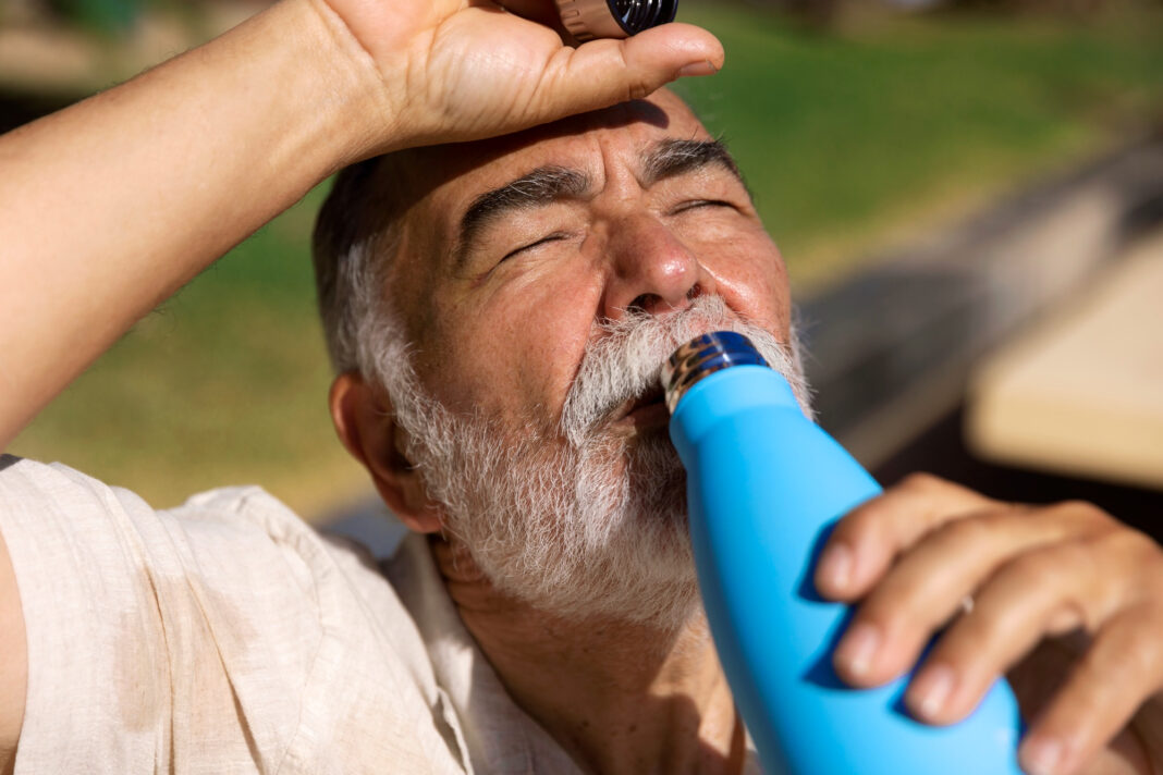 жара мужчина питье вода старость пожилой